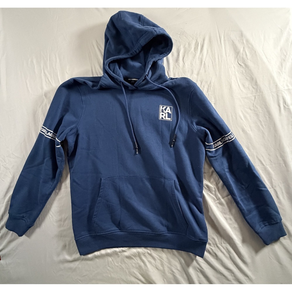Karl‎ Lagerfeld Paris Hoodie Men M Navy Blue Logo Tape Sweatshirt LM2K3981